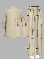 Women's fashionable and casual style set featuring a chiffon shawl and inner strappy printed pants, a daily casual 3pcs set