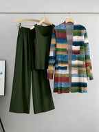 Women's fashionable and casual style set featuring a chiffon shawl and inner strappy printed pants, a daily casual 3pcs set