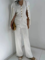 Women's fashionable and casual style set featuring a chiffon shawl and inner strappy printed pants, a daily casual 3pcs set