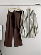 Women's fashionable and casual style set featuring a chiffon shawl and inner strappy printed pants, a daily casual 3pcs set