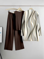 Women's fashionable and casual style set featuring a chiffon shawl and inner strappy printed pants, a daily casual 3pcs set