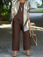 Women's fashionable and casual style set featuring a chiffon shawl and inner strappy printed pants, a daily casual 3pcs set