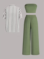 Women's fashionable and casual style set featuring a chiffon shawl and inner strappy printed pants, a daily casual 3pcs set