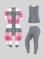 Women's fashionable and casual style set featuring a chiffon shawl and inner strappy printed pants, a daily casual 3pcs set