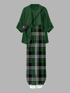 Women's fashionable and casual style set featuring a chiffon shawl and inner strappy printed pants, a daily casual 3pcs set