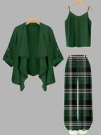 Women's fashionable and casual style set featuring a chiffon shawl and inner strappy printed pants, a daily casual 3pcs set