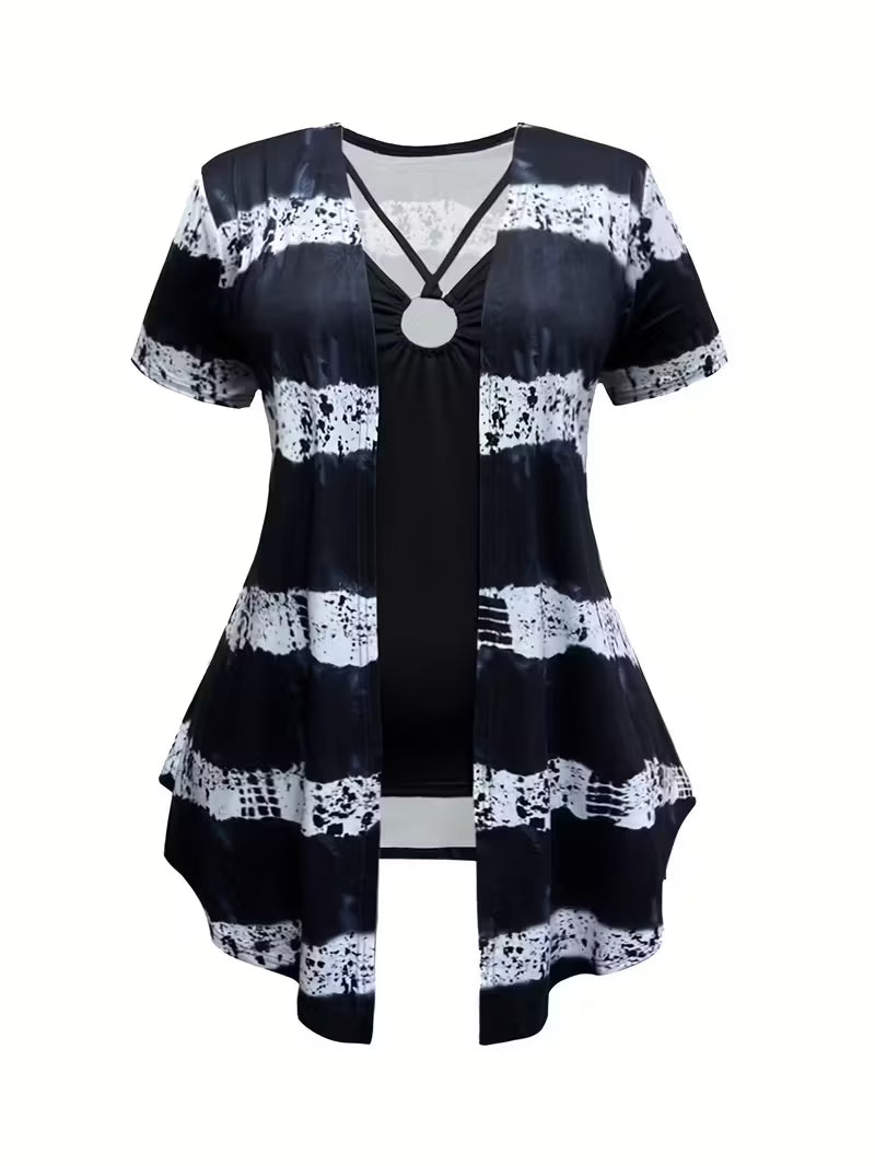 Women's fashionable and casual style set featuring a chiffon shawl and inner strappy printed pants, a daily casual 3pcs set