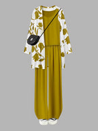 Women's fashionable and casual style set featuring a chiffon shawl and inner strappy printed pants, a daily casual 3pcs set