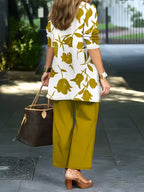 Women's fashionable and casual style set featuring a chiffon shawl and inner strappy printed pants, a daily casual 3pcs set