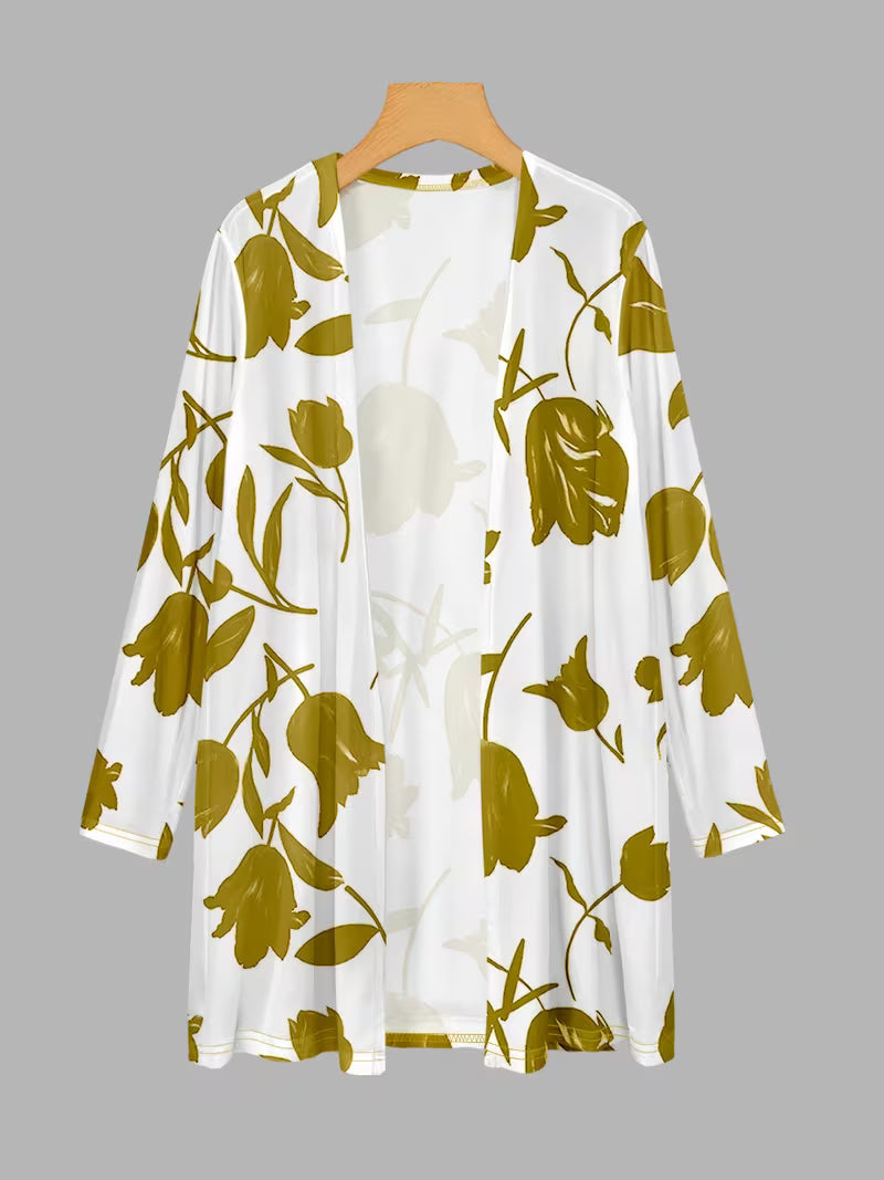 Women's fashionable and casual style set featuring a chiffon shawl and inner strappy printed pants, a daily casual 3pcs set