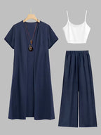 Women's fashionable and casual style set featuring a chiffon shawl and inner strappy printed pants, a daily casual 3pcs set