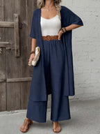 Women's fashionable and casual style set featuring a chiffon shawl and inner strappy printed pants, a daily casual 3pcs set