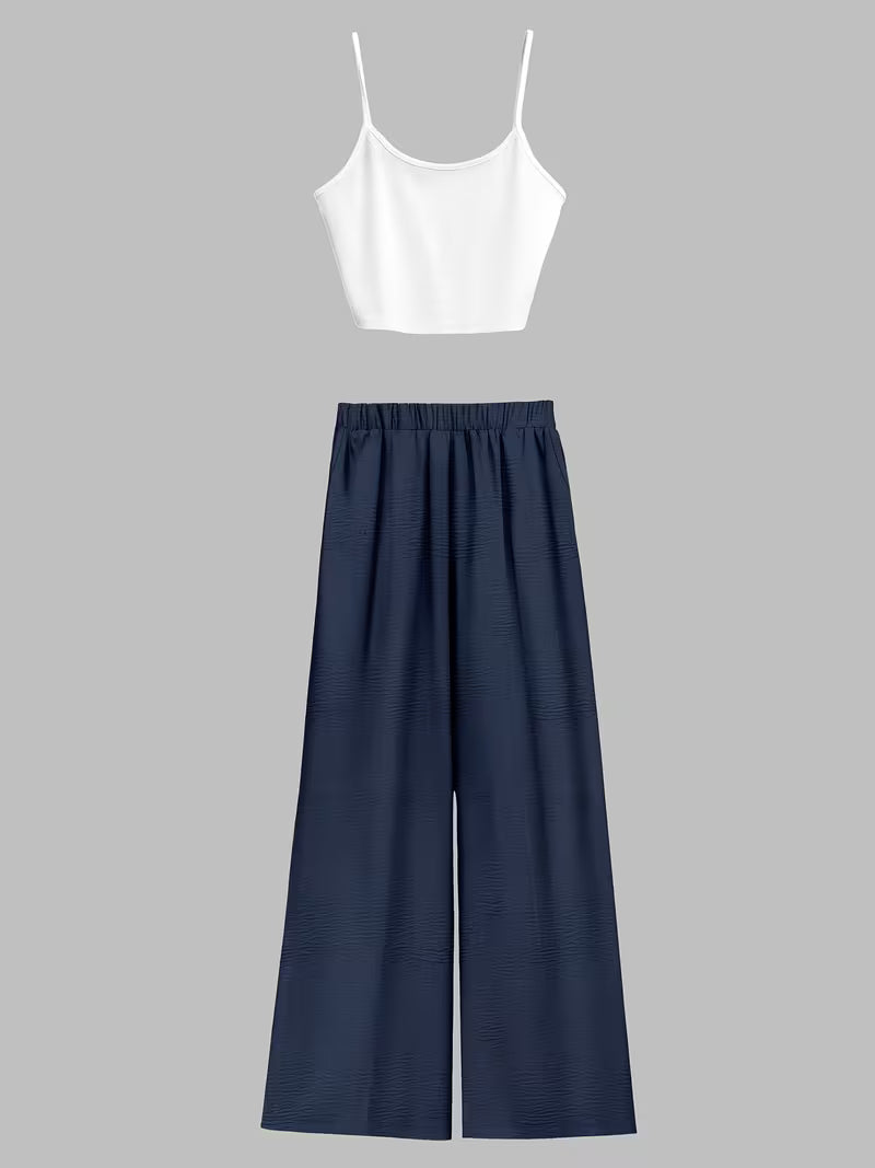 Women's fashionable and casual style set featuring a chiffon shawl and inner strappy printed pants, a daily casual 3pcs set