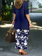 Women's fashionable and casual style set featuring a chiffon shawl and inner strappy printed pants, a daily casual 3pcs set