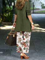 Women's fashionable and casual style set featuring a chiffon shawl and inner strappy printed pants, a daily casual 3pcs set