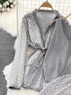 Women's fashionable and casual style set featuring a chiffon shawl and inner strappy printed pants, a daily casual 3pcs set