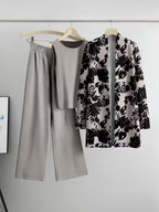Women's fashionable and casual style set featuring a chiffon shawl and inner strappy printed pants, a daily casual 3pcs set