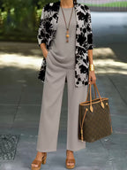 Women's fashionable and casual style set featuring a chiffon shawl and inner strappy printed pants, a daily casual 3pcs set