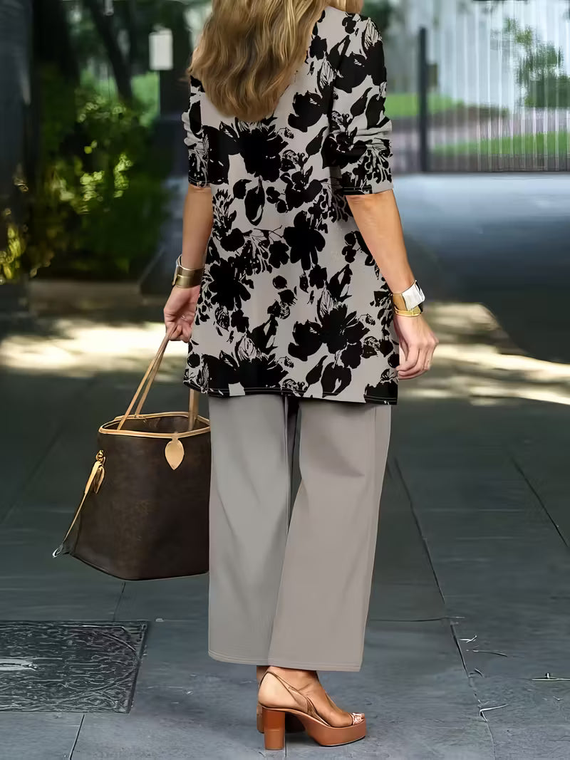 Women's fashionable and casual style set featuring a chiffon shawl and inner strappy printed pants, a daily casual 3pcs set