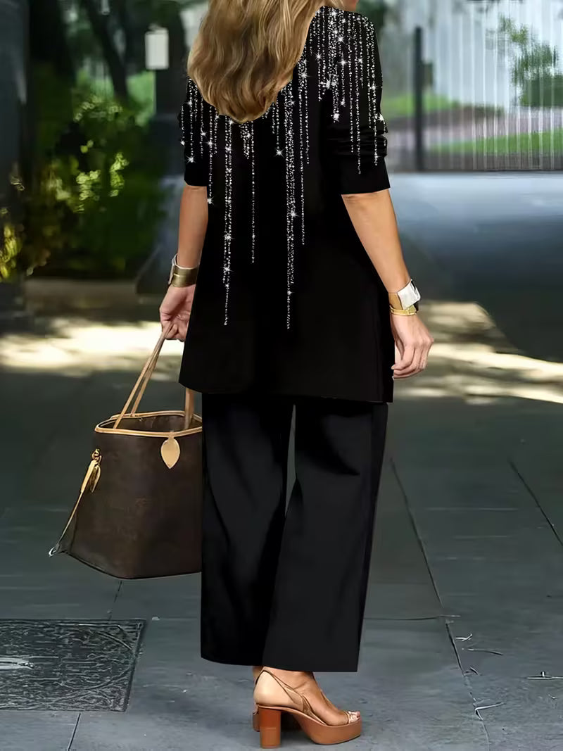 Women's fashionable and casual style set featuring a chiffon shawl and inner strappy printed pants, a daily casual 3pcs set