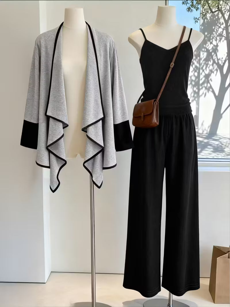 Women's fashionable and casual style set featuring a chiffon shawl and inner strappy printed pants, a daily casual 3pcs set