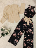 Women's fashionable and casual style set featuring a chiffon shawl and inner strappy printed pants, a daily casual 3pcs set