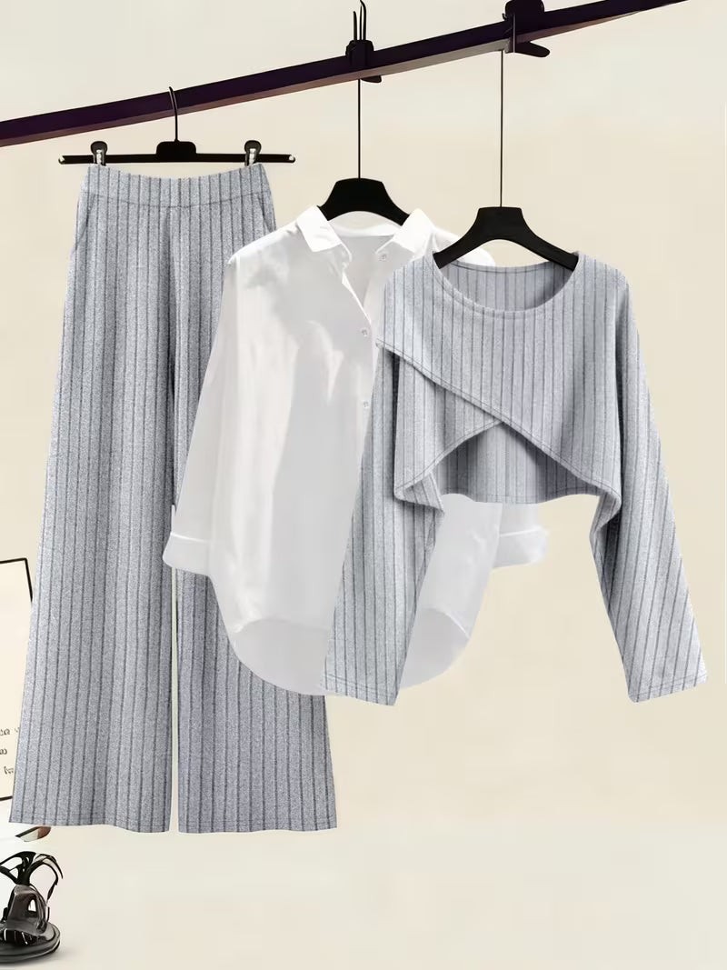 Women's fashionable and casual style set featuring a chiffon shawl and inner strappy printed pants, a daily casual 3pcs set