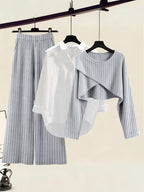 Women's fashionable and casual style set featuring a chiffon shawl and inner strappy printed pants, a daily casual 3pcs set