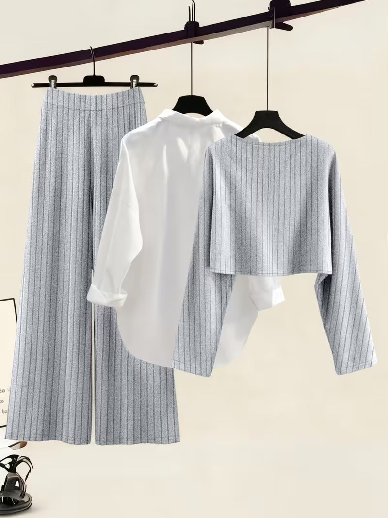 Women's fashionable and casual style set featuring a chiffon shawl and inner strappy printed pants, a daily casual 3pcs set