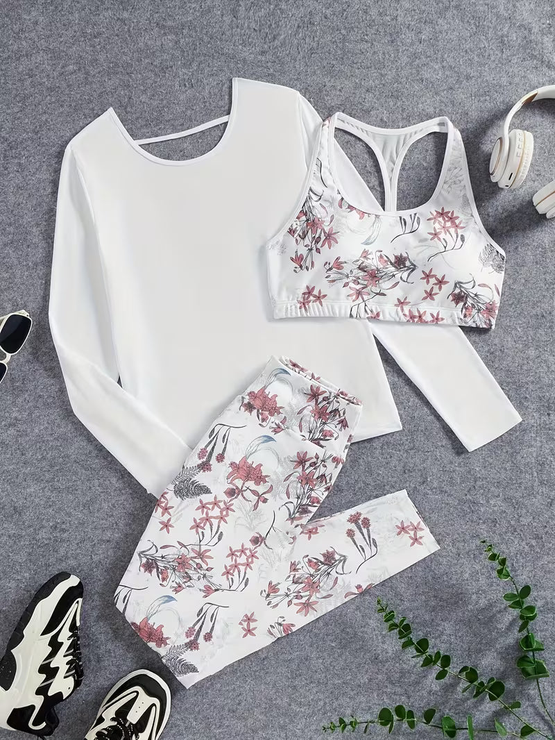 Women's fashionable and casual style set featuring a chiffon shawl and inner strappy printed pants, a daily casual 3pcs set