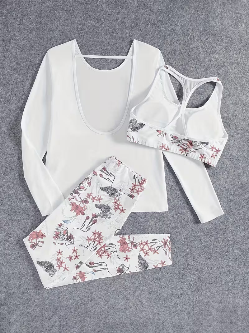 Women's fashionable and casual style set featuring a chiffon shawl and inner strappy printed pants, a daily casual 3pcs set