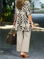 Women's fashionable and casual style set featuring a chiffon shawl and inner strappy printed pants, a daily casual 3pcs set