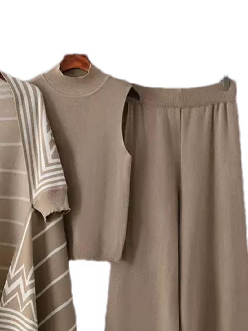 Women's fashionable and casual style set featuring a chiffon shawl and inner strappy printed pants, a daily casual 3pcs set