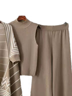 Women's fashionable and casual style set featuring a chiffon shawl and inner strappy printed pants, a daily casual 3pcs set