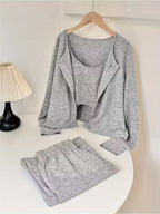 Women's fashionable and casual style set featuring a chiffon shawl and inner strappy printed pants, a daily casual 3pcs set