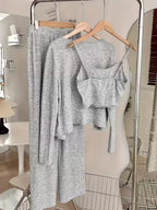 Women's fashionable and casual style set featuring a chiffon shawl and inner strappy printed pants, a daily casual 3pcs set